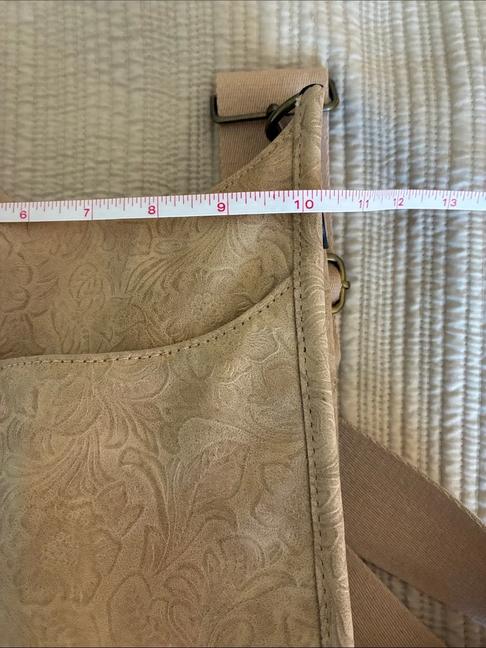 Wonderly Beige Floral-Embossed Crossbody Bag